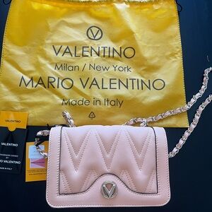 Valentino Pink Quilted Leather Chain Crossbody Bag